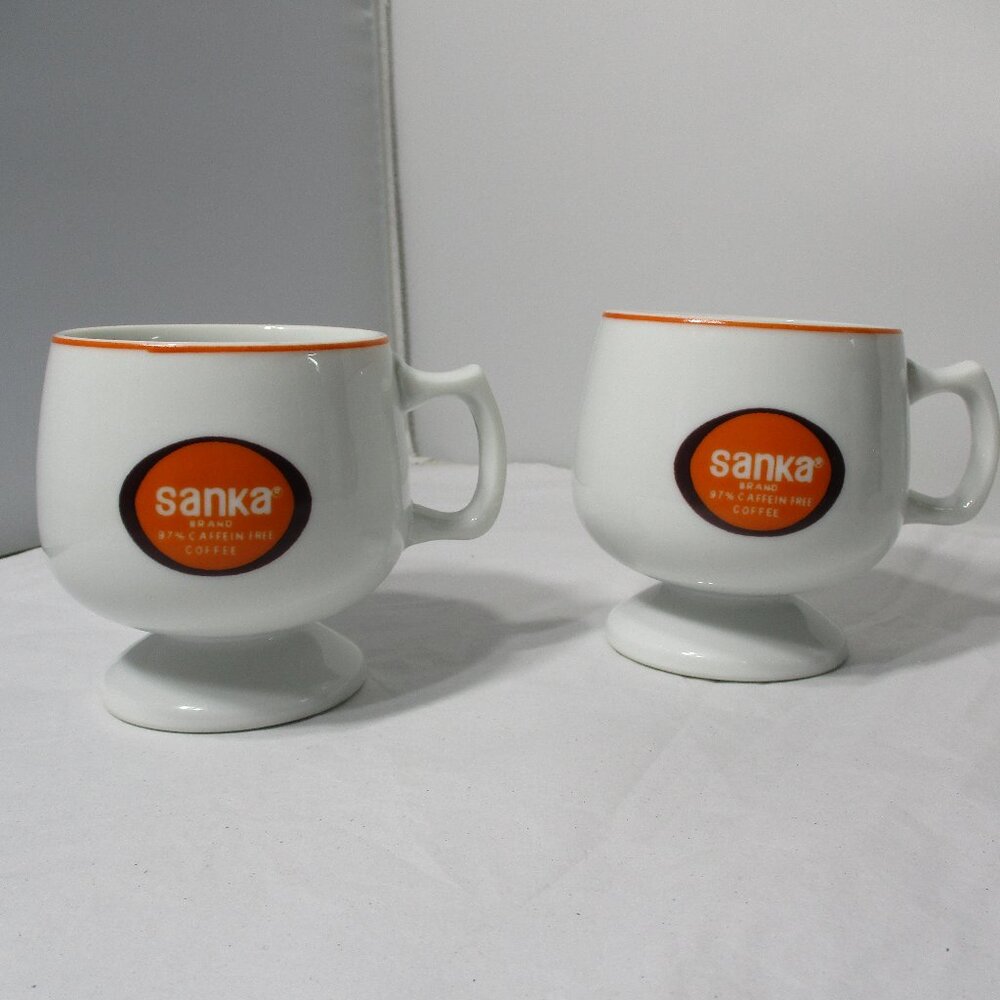 2 Vintage Sanka Pedestal  Coffee Cups Mugs Set